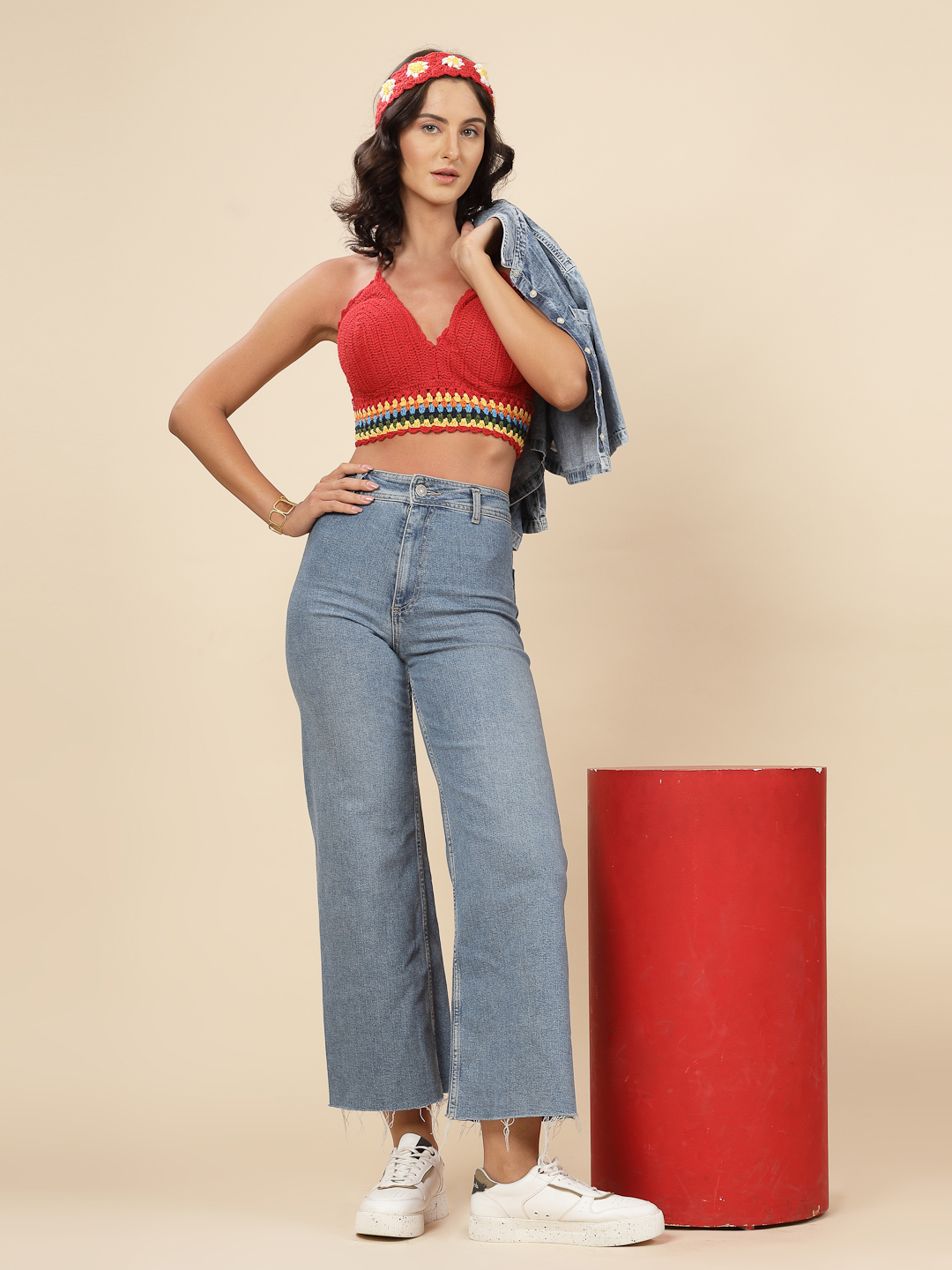 Velvery Handmade Crochet Bohemian Bralette - Red