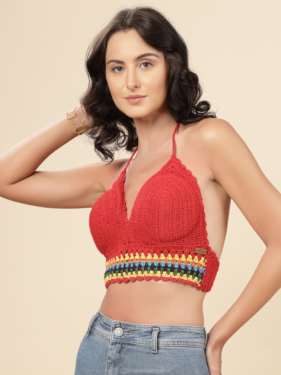 Velvery Handmade Crochet Bohemian Bralette - Red