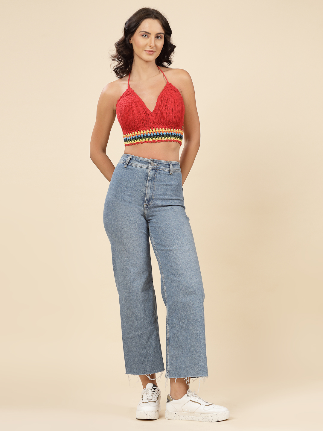 Velvery Handmade Crochet Bohemian Bralette - Red