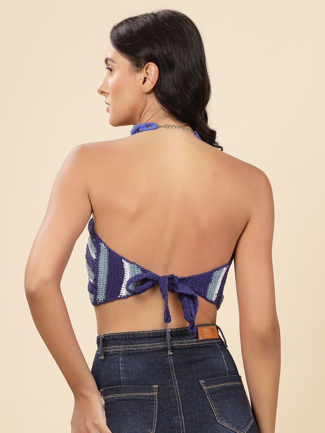 Velvery Crochet Bandeau Bralette Tube Top with Ring - Blue