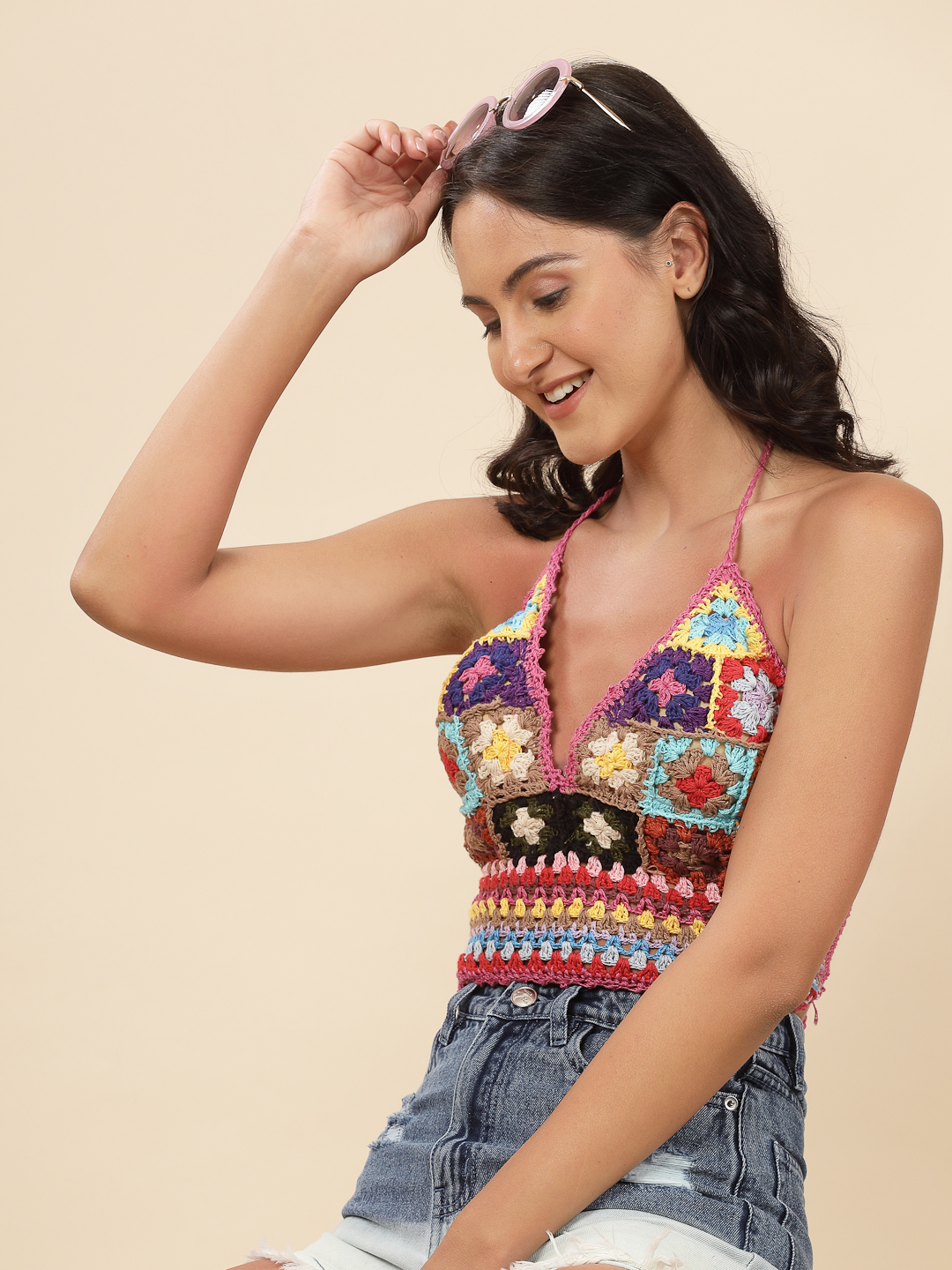Velvery Bohemian Bralette Crochet Halter Top - Multi
