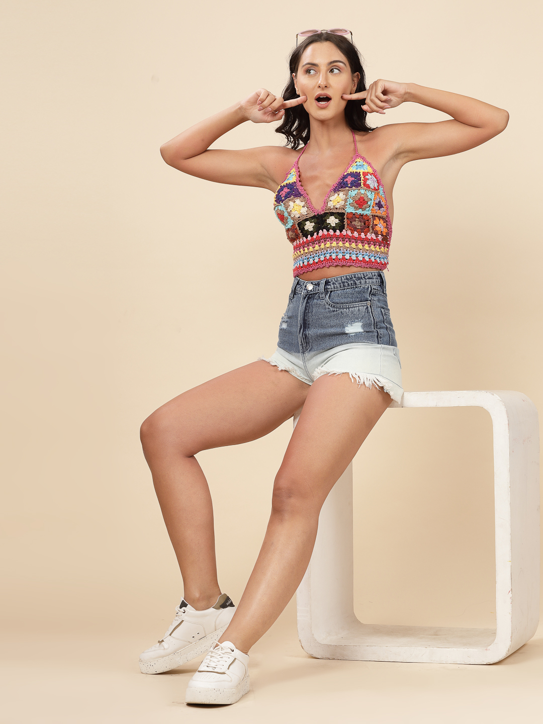 Velvery Bohemian Bralette Crochet Halter Top - Multi