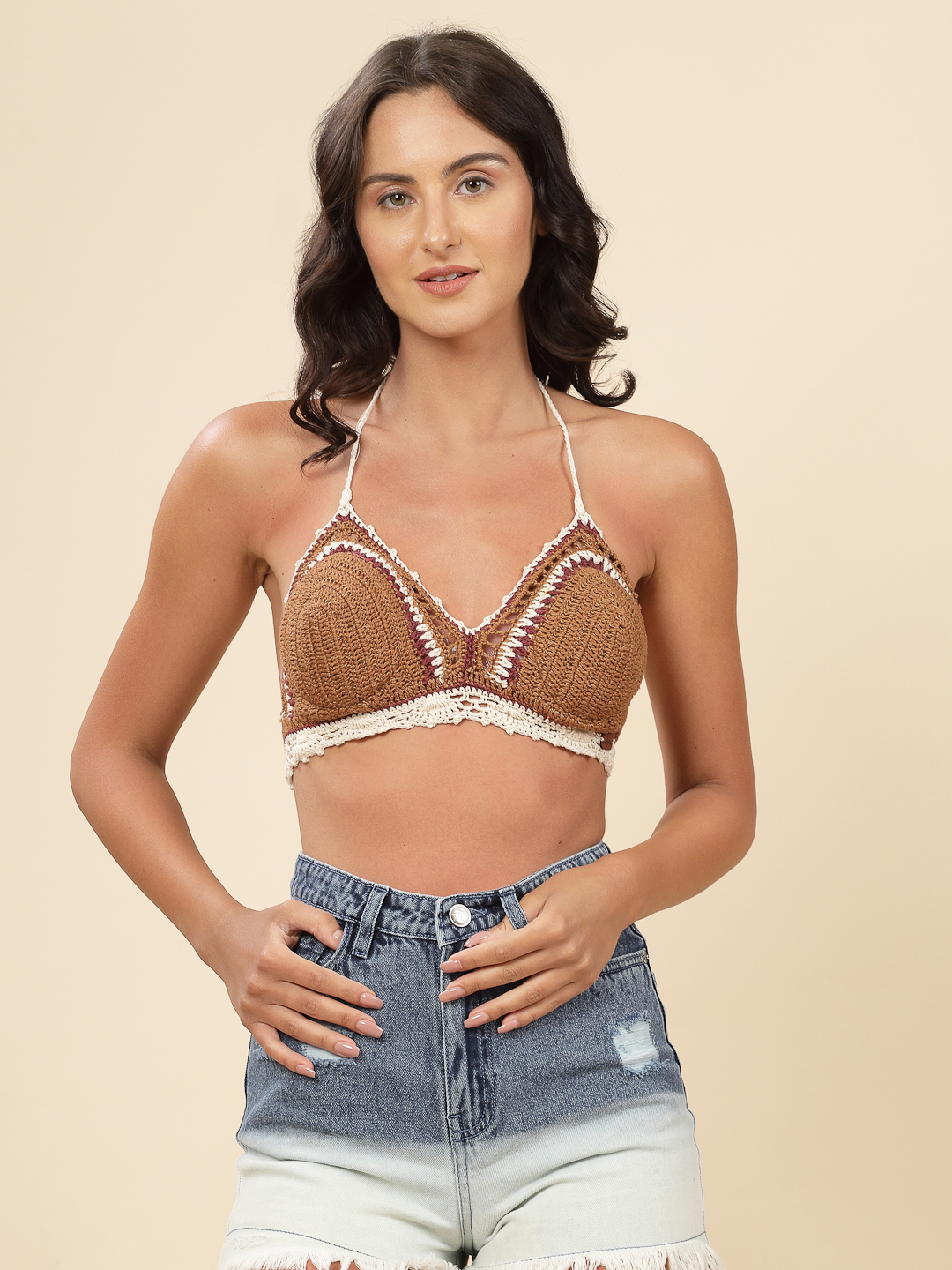 Velvery Crochet Boho Beach Bralette - Beige