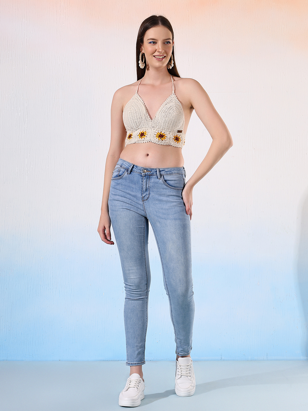 Velvery Handmade Sunflower Design Bralette Top