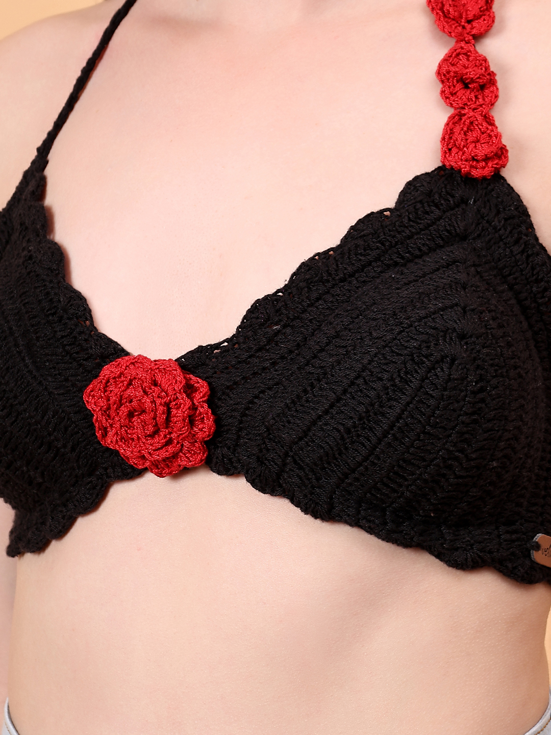 Velvery Rose Detail Crochet Halterneck Beachwear Top