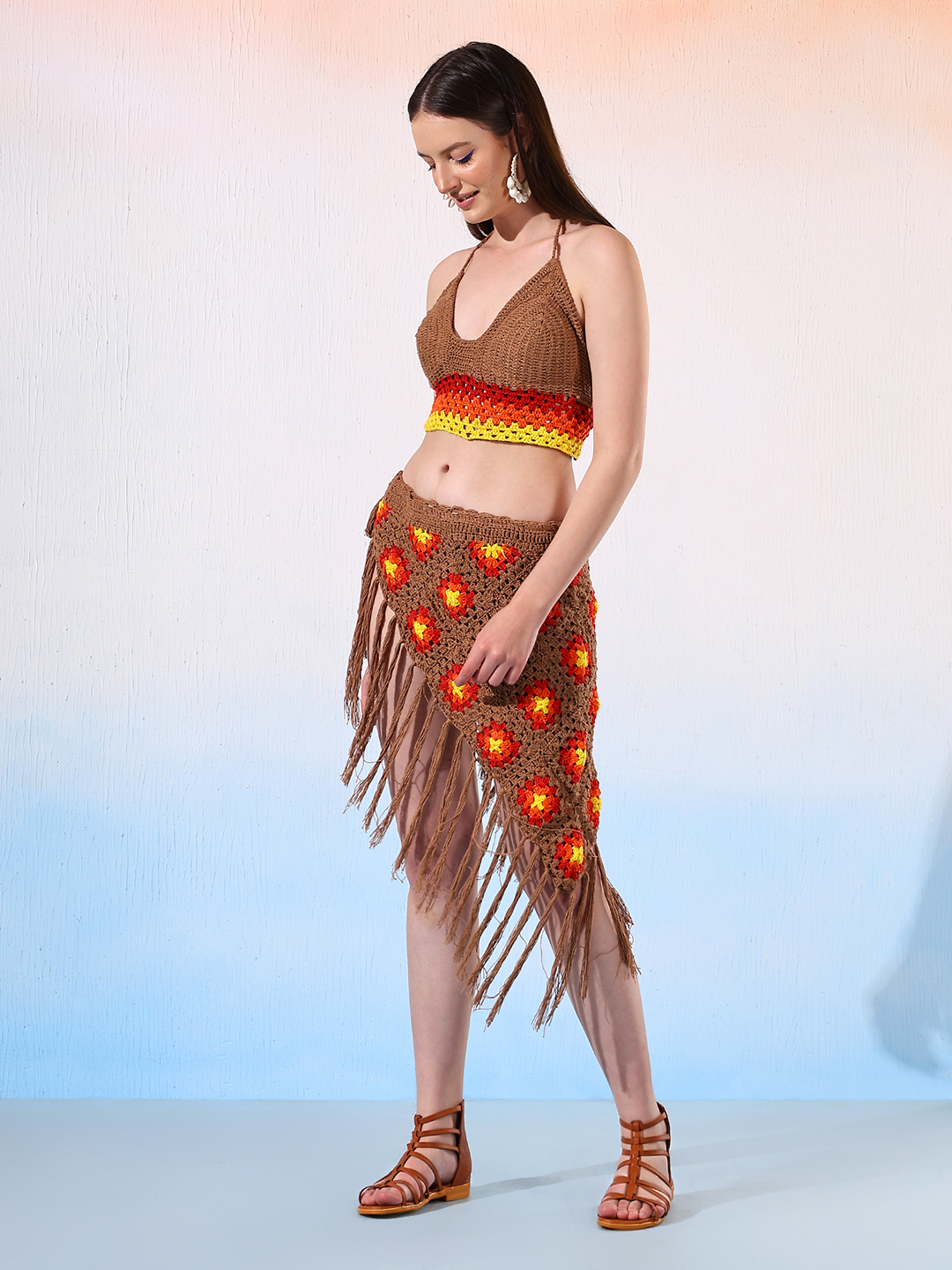 Velvery Bohemian Crochet Halterneck Bralette Top
