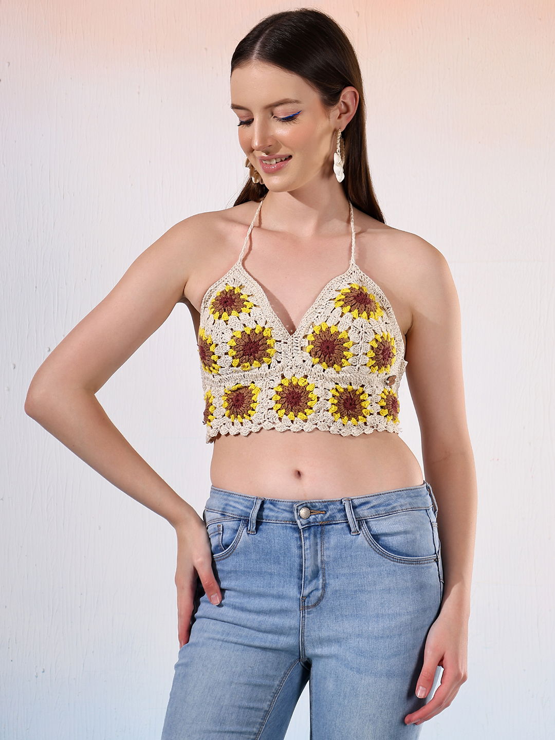 Velvery Floral Granny Square Bralette Top