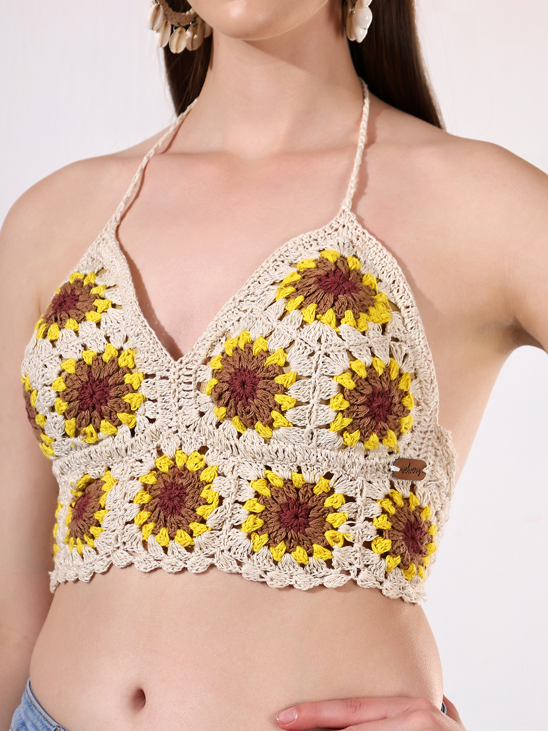 Velvery Floral Granny Square Bralette Top
