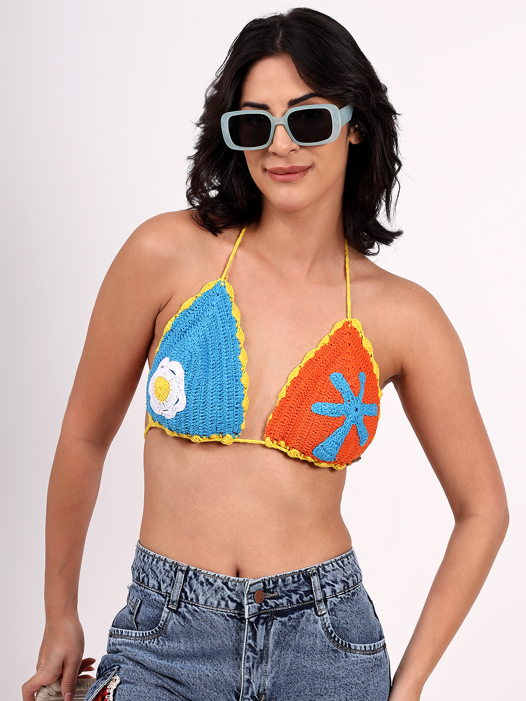 Crochet Halterneck Tropical Bralette Top