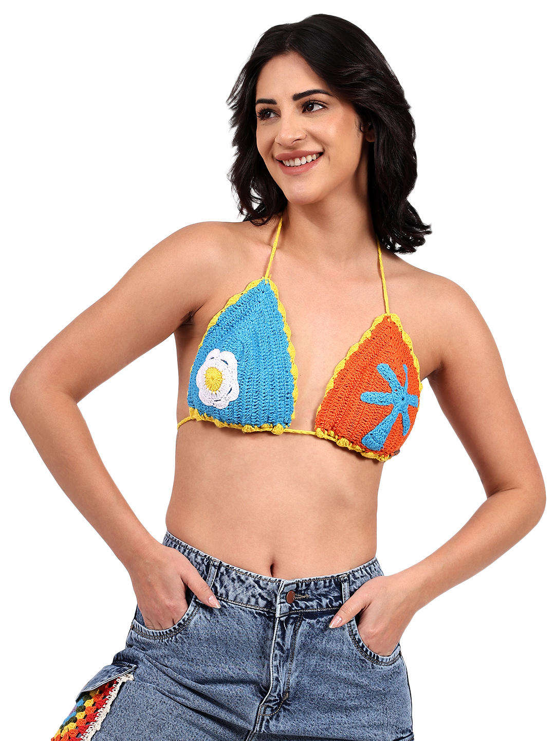 Crochet Halterneck Tropical Bralette Top