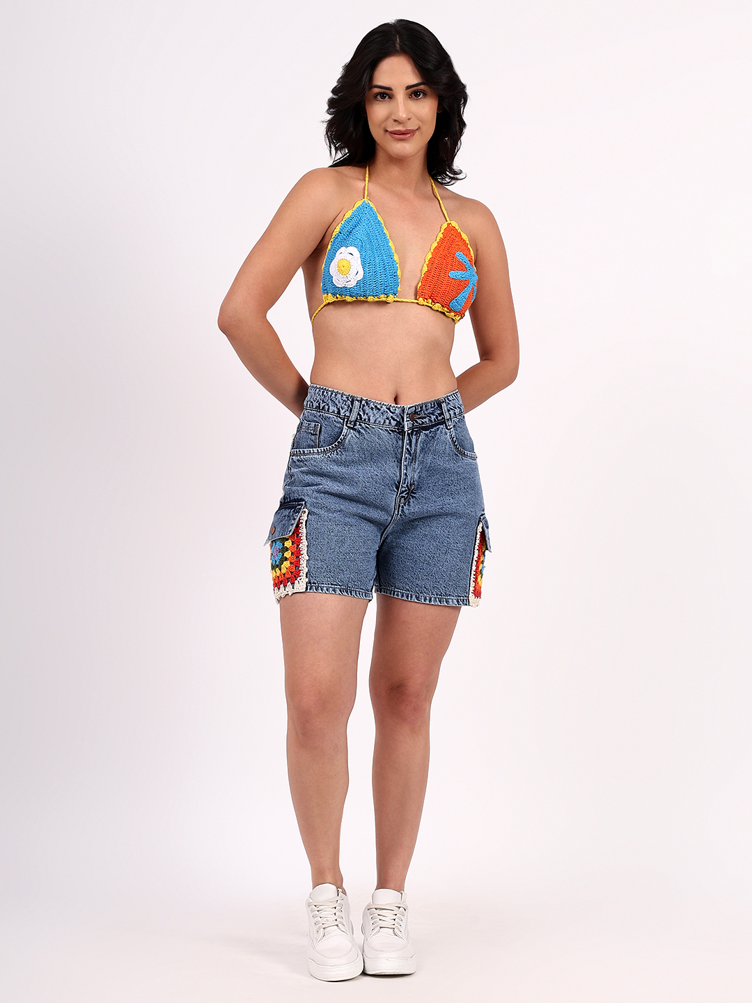 Crochet Halterneck Tropical Bralette Top