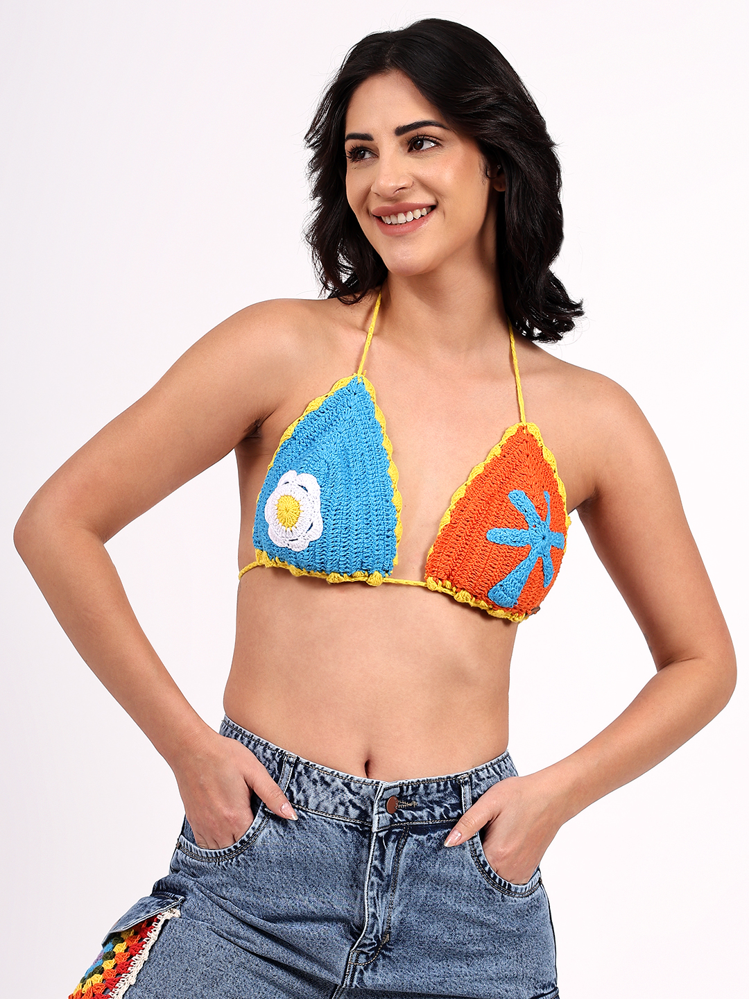 Crochet Halterneck Tropical Bralette Top