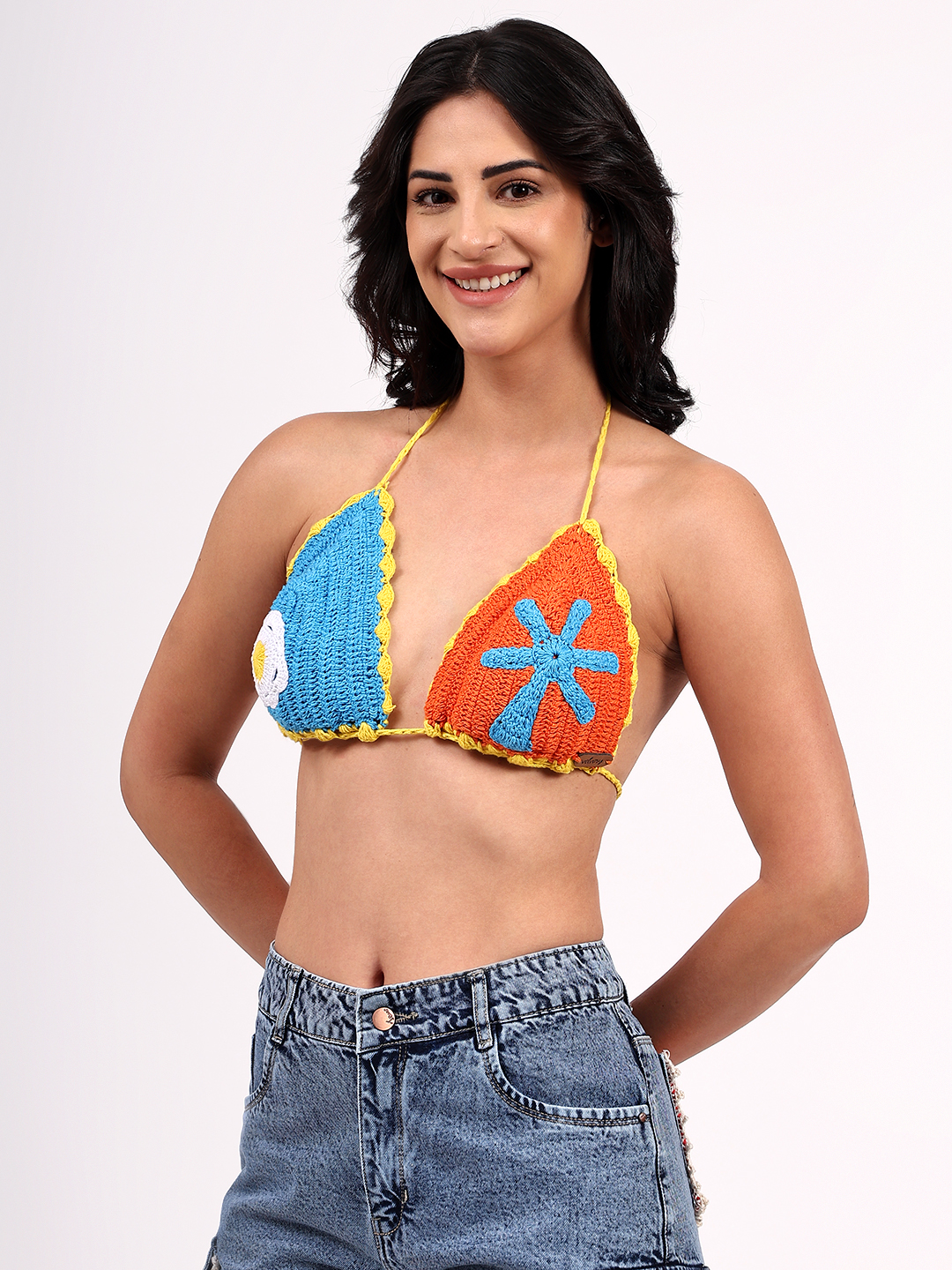 Crochet Halterneck Tropical Bralette Top