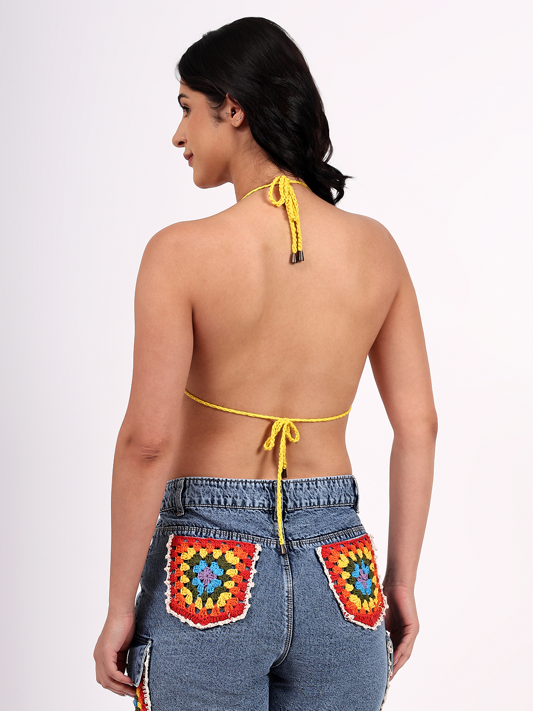 Crochet Halterneck Tropical Bralette Top