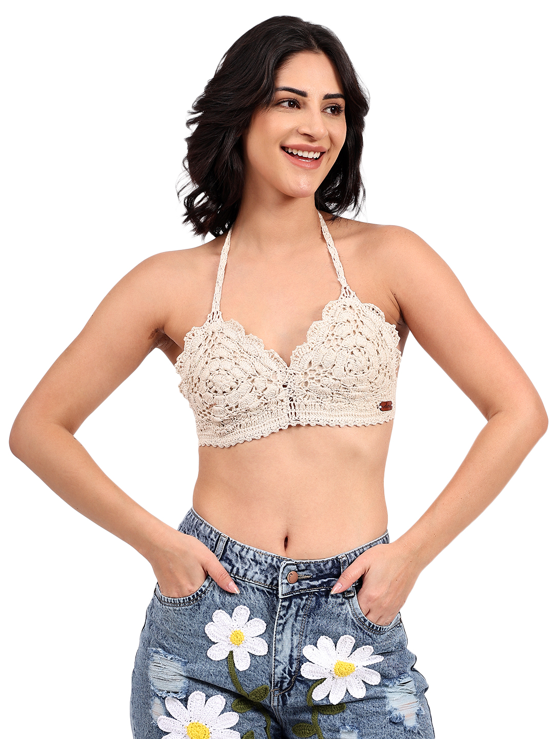 Handmade Crochet Floral Self Design Bralette Top