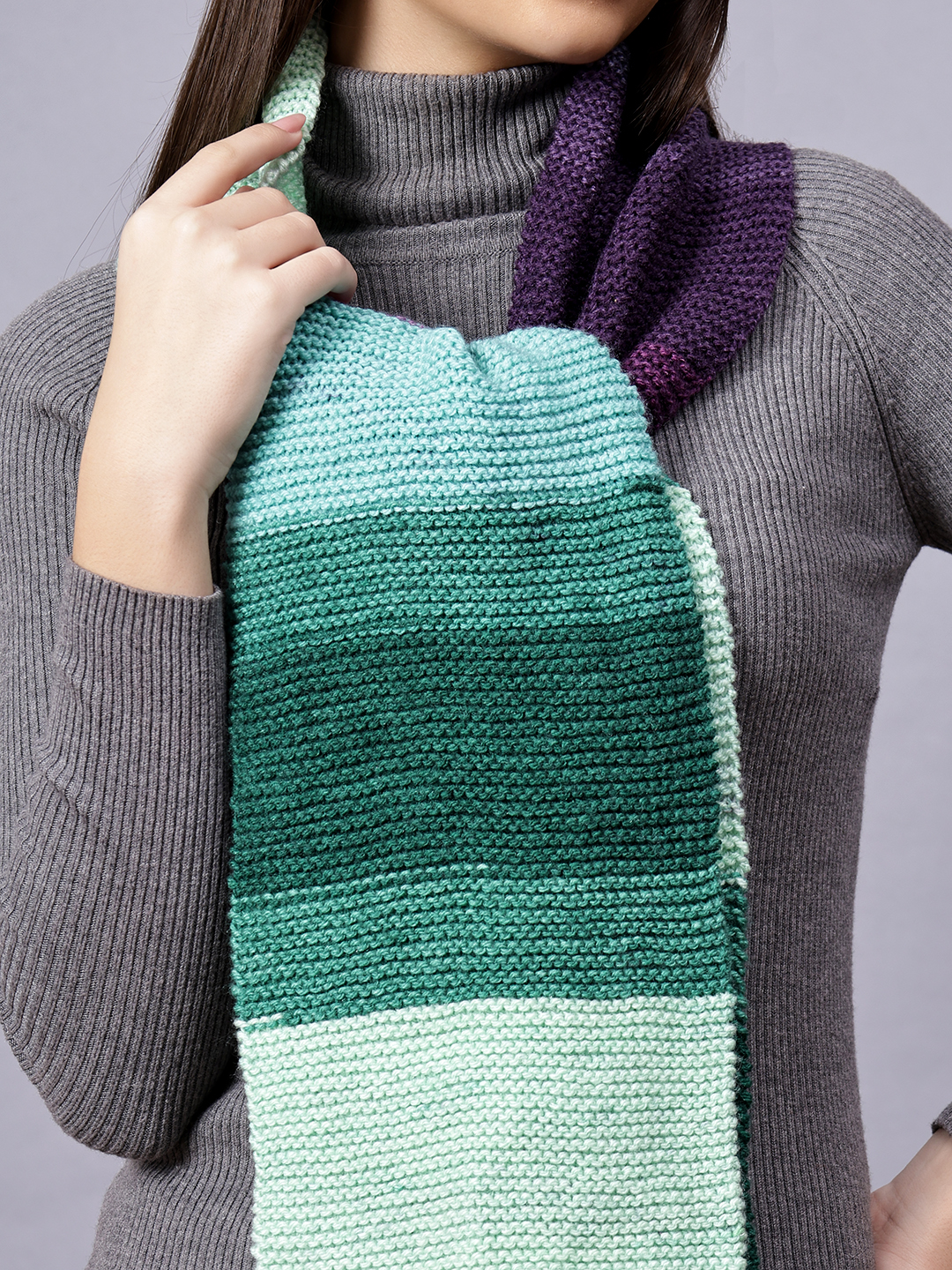 Hand Knitted Winter Muffler with Tassels for Women - Multi