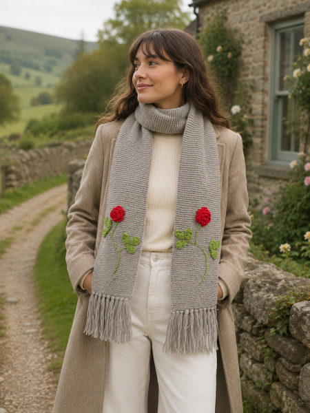 Image of Velvery Floral Design Muffler - Grey