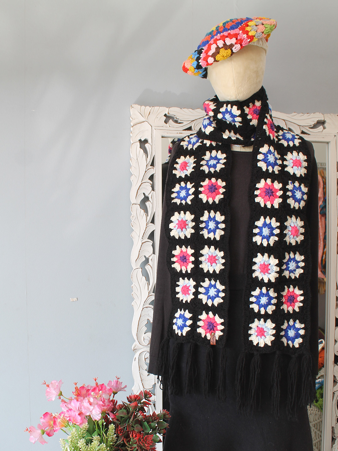 Velvery Handmade Granny Square Muffler  Multicolor