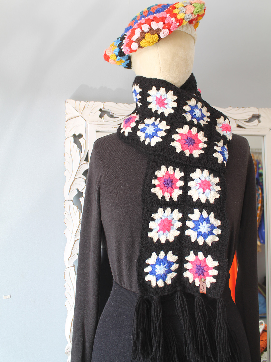 Velvery Handmade Granny Square Muffler  Multicolor