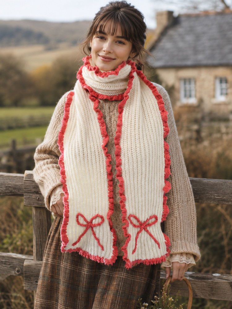 Image of Velvery Handknitted Frilled Muffler - Offwhite