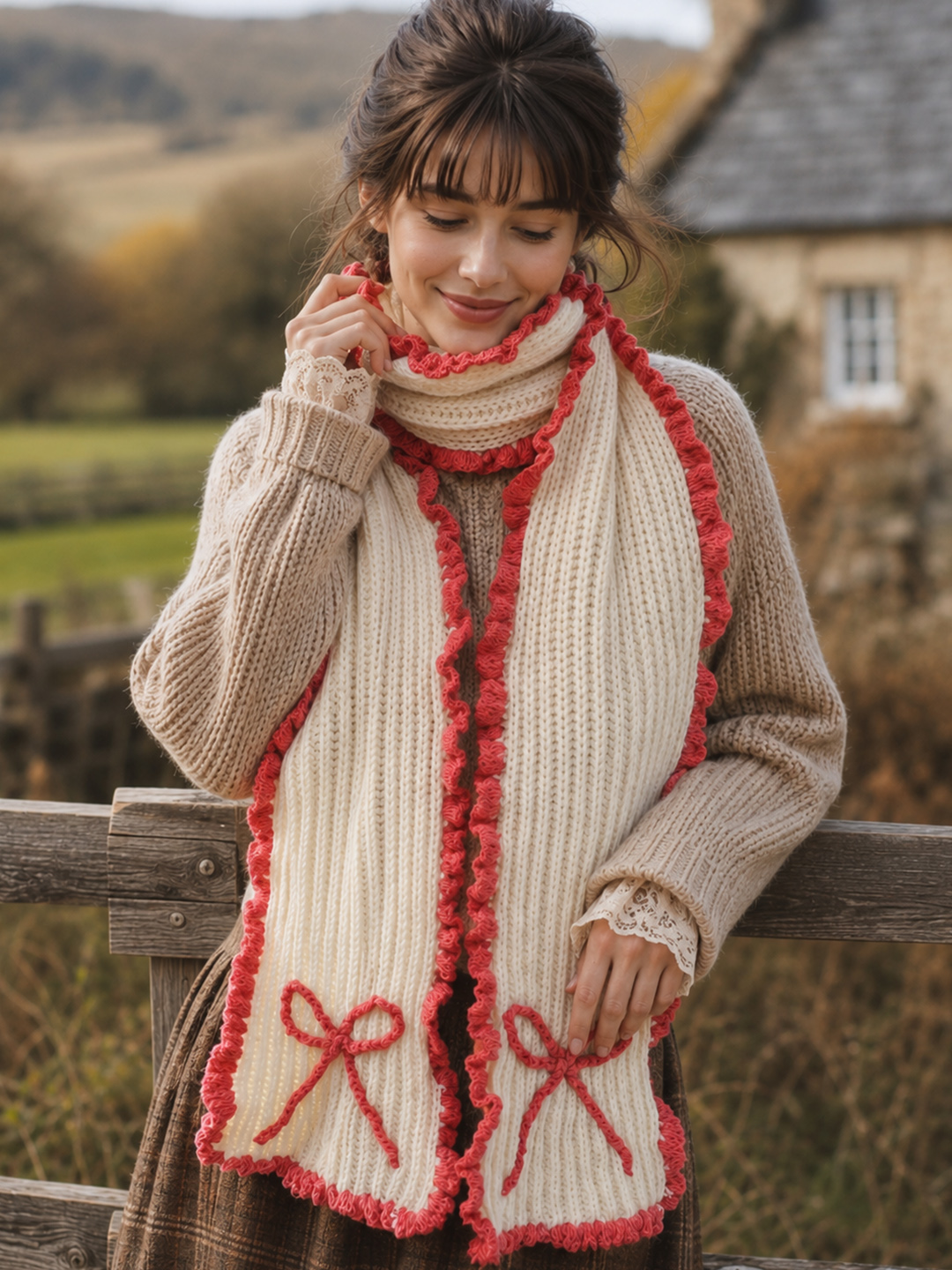 Velvery Handknitted Frilled Muffler - Offwhite