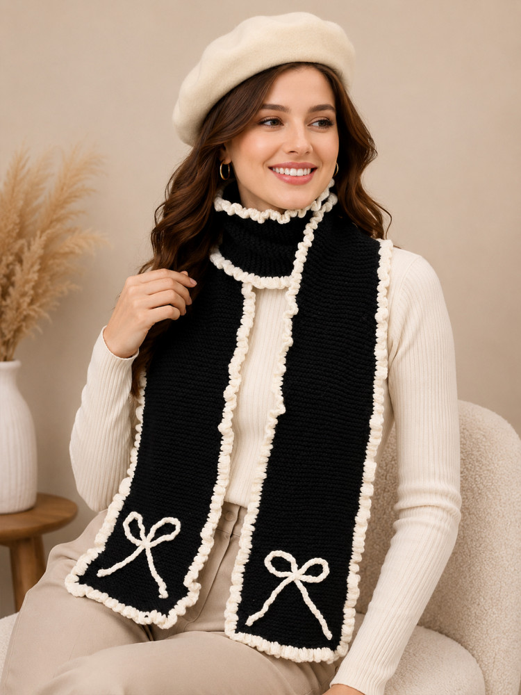 Image of Velvery Handknitted Frilled Muffler - Black