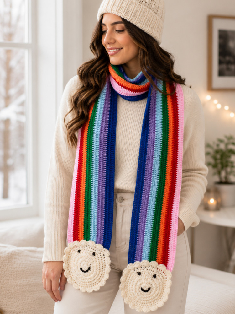 Image of Velvery Crochet Rainbow Muffler - Multicolor