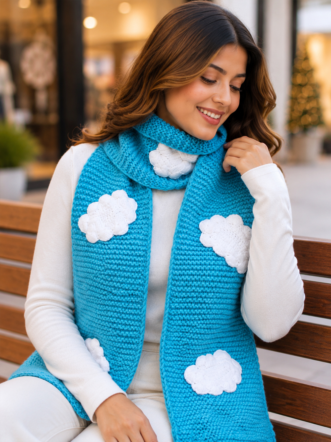 Velvery Handknitted Clouds Muffler - Blue