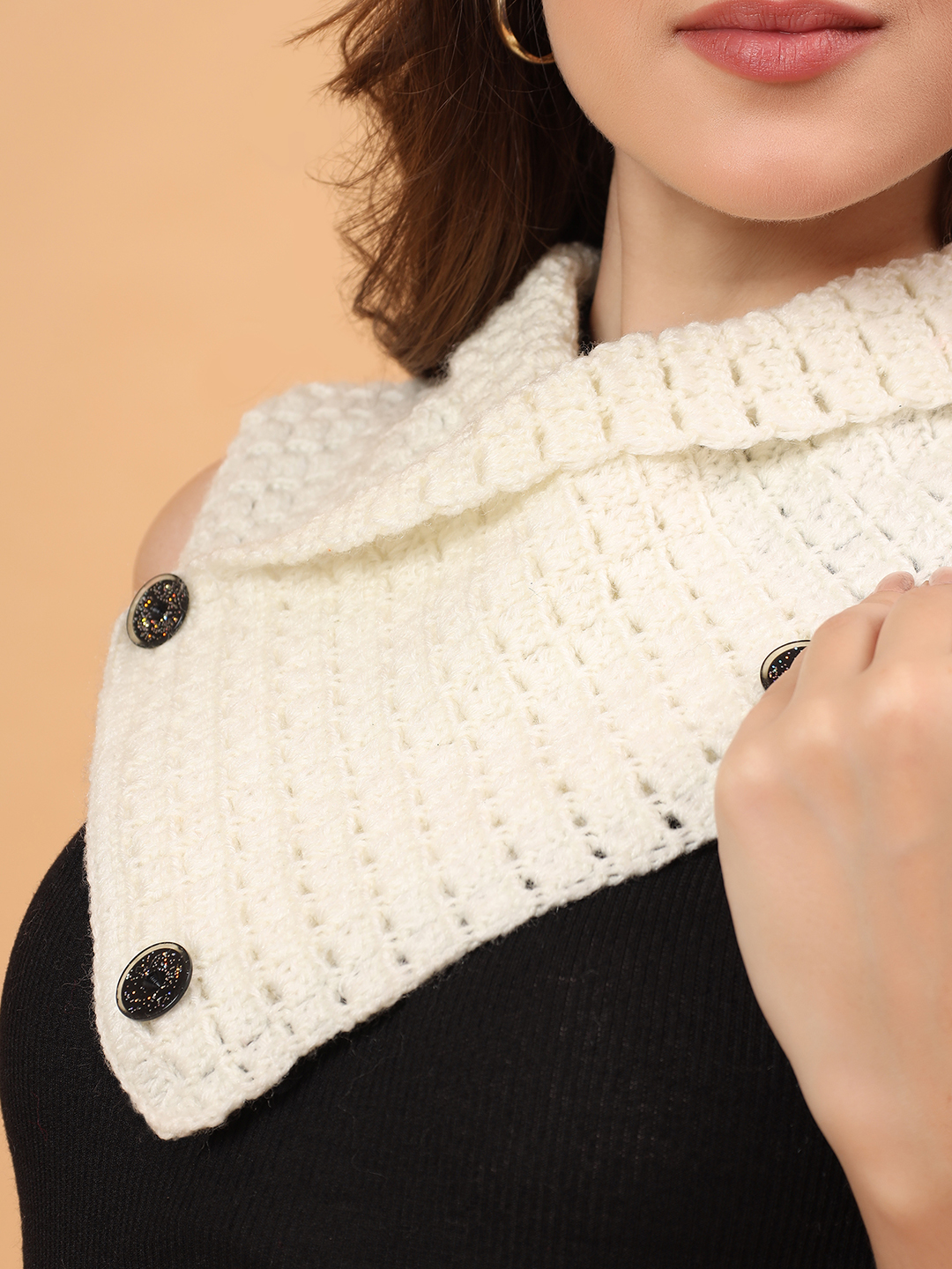 Velvery Handknitted Basket Weave Neckwarmer - Cream