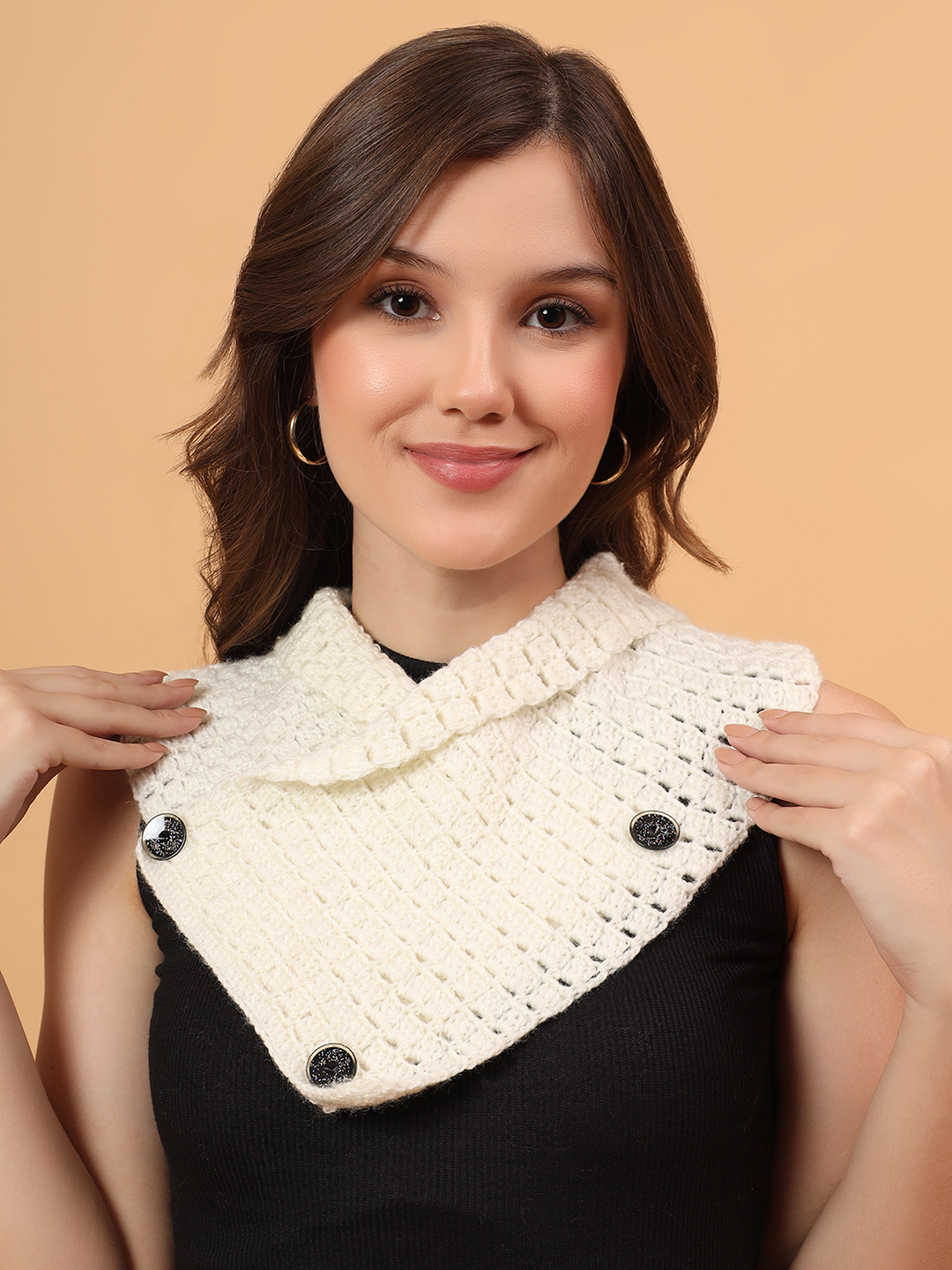Velvery Handknitted Basket Weave Neckwarmer - Cream