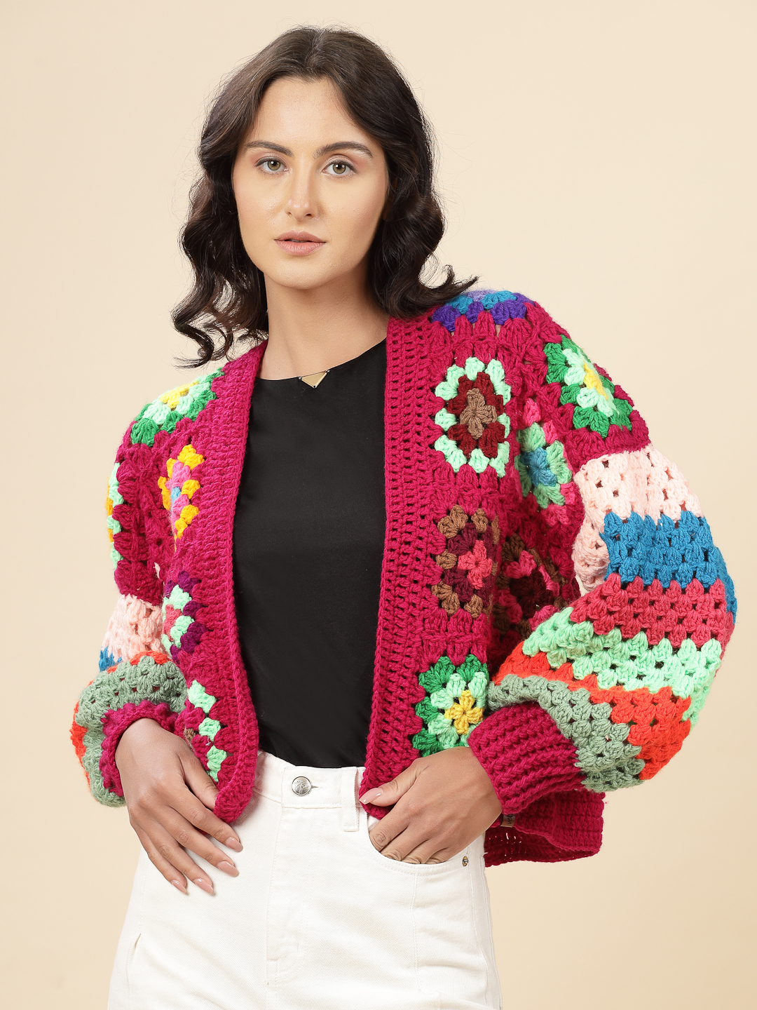 Velvery Handmade Multi Baggy V-Neck Cardigan