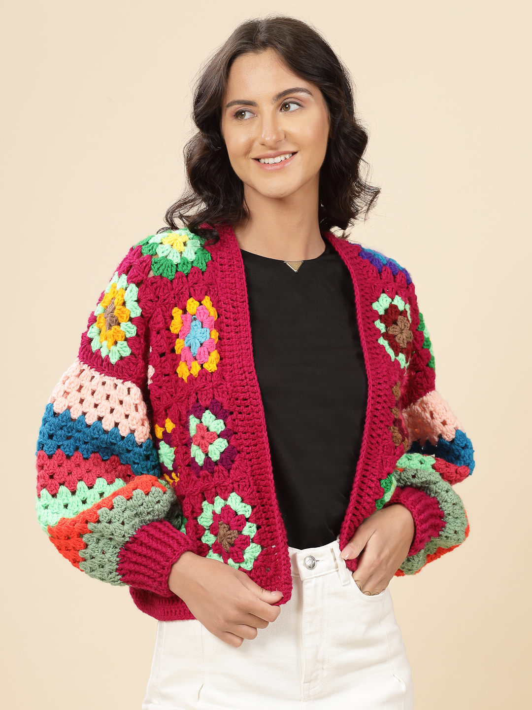 Velvery Handmade Multi Baggy V-Neck Cardigan