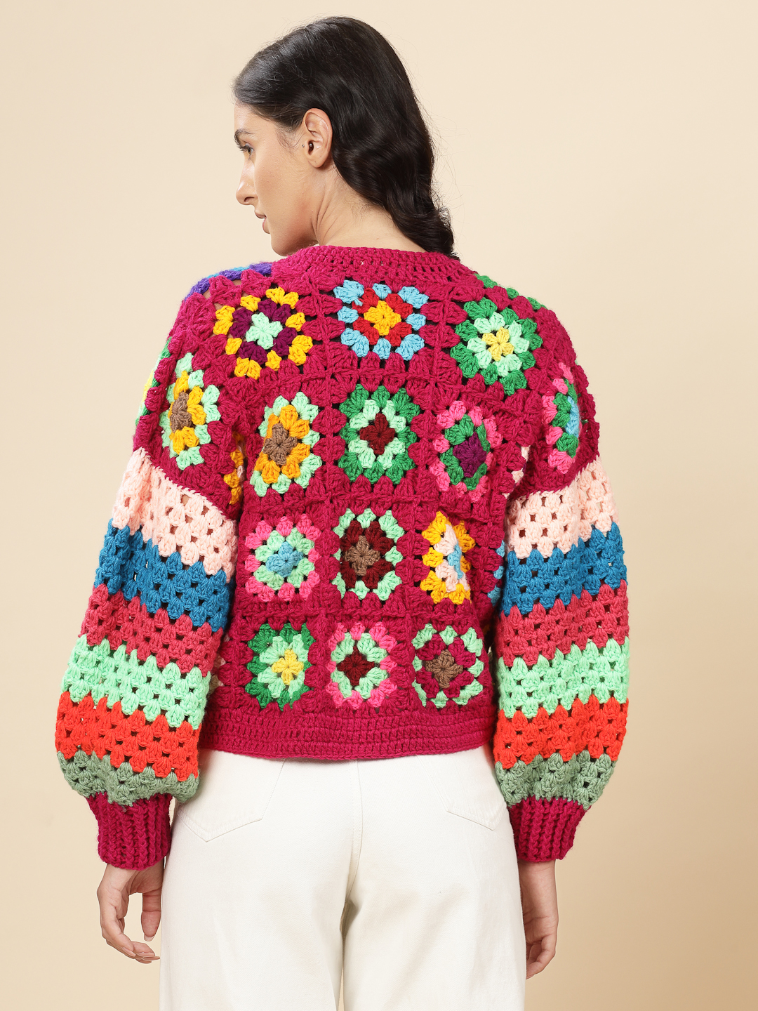 Velvery Handmade Multi Baggy V-Neck Cardigan