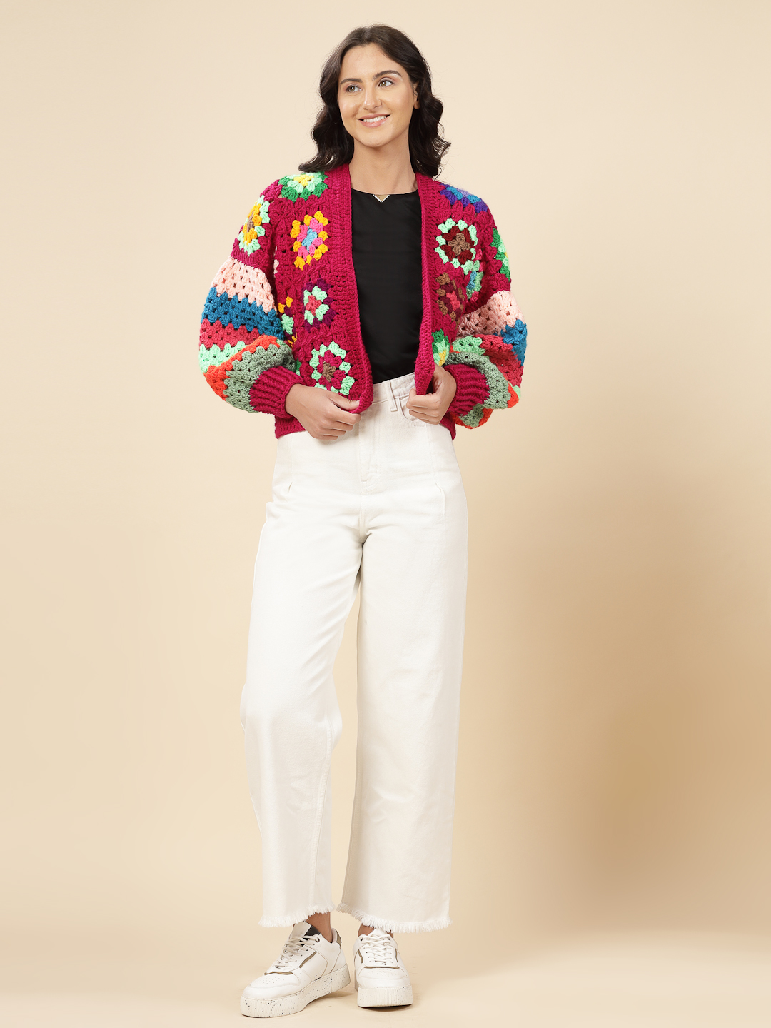 Velvery Handmade Multi Baggy V-Neck Cardigan