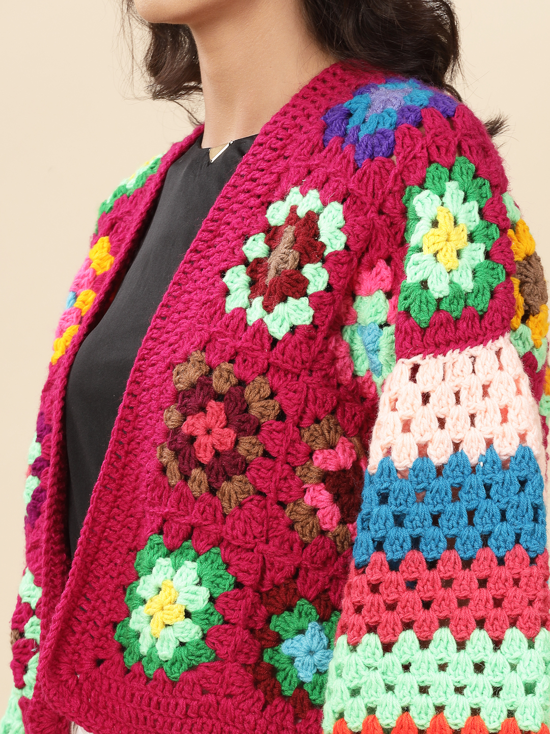 Velvery Handmade Multi Baggy V-Neck Cardigan
