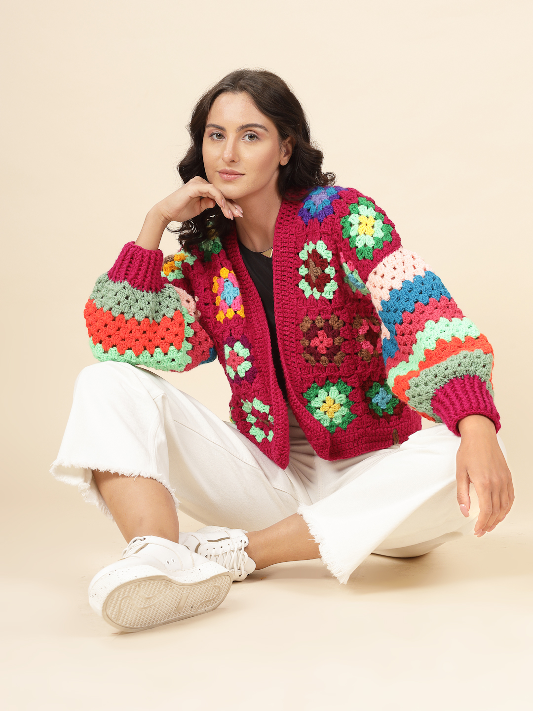 Velvery Handmade Multi Baggy V-Neck Cardigan
