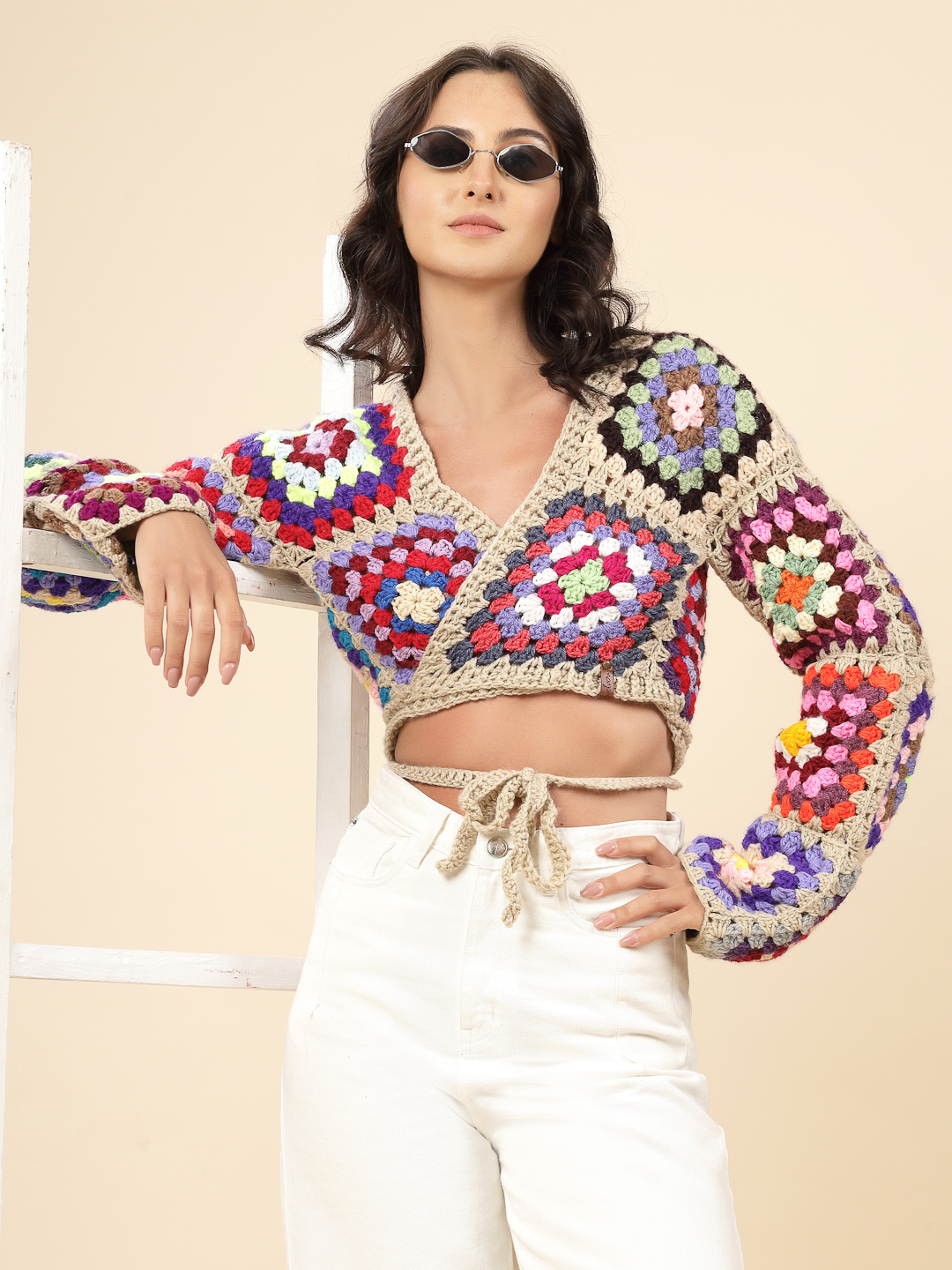 Velvery Handmade Multi Wrap Design V-Neck Cardigan