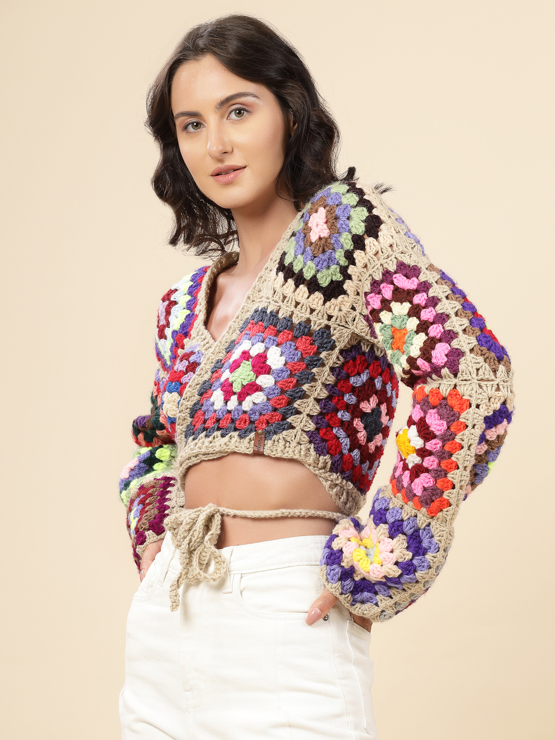 Velvery Handmade Multi Wrap Design V-Neck Cardigan
