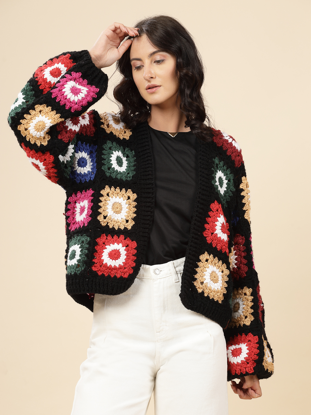 Velvery Handmade Multi Oversized V-Neck Cardigan