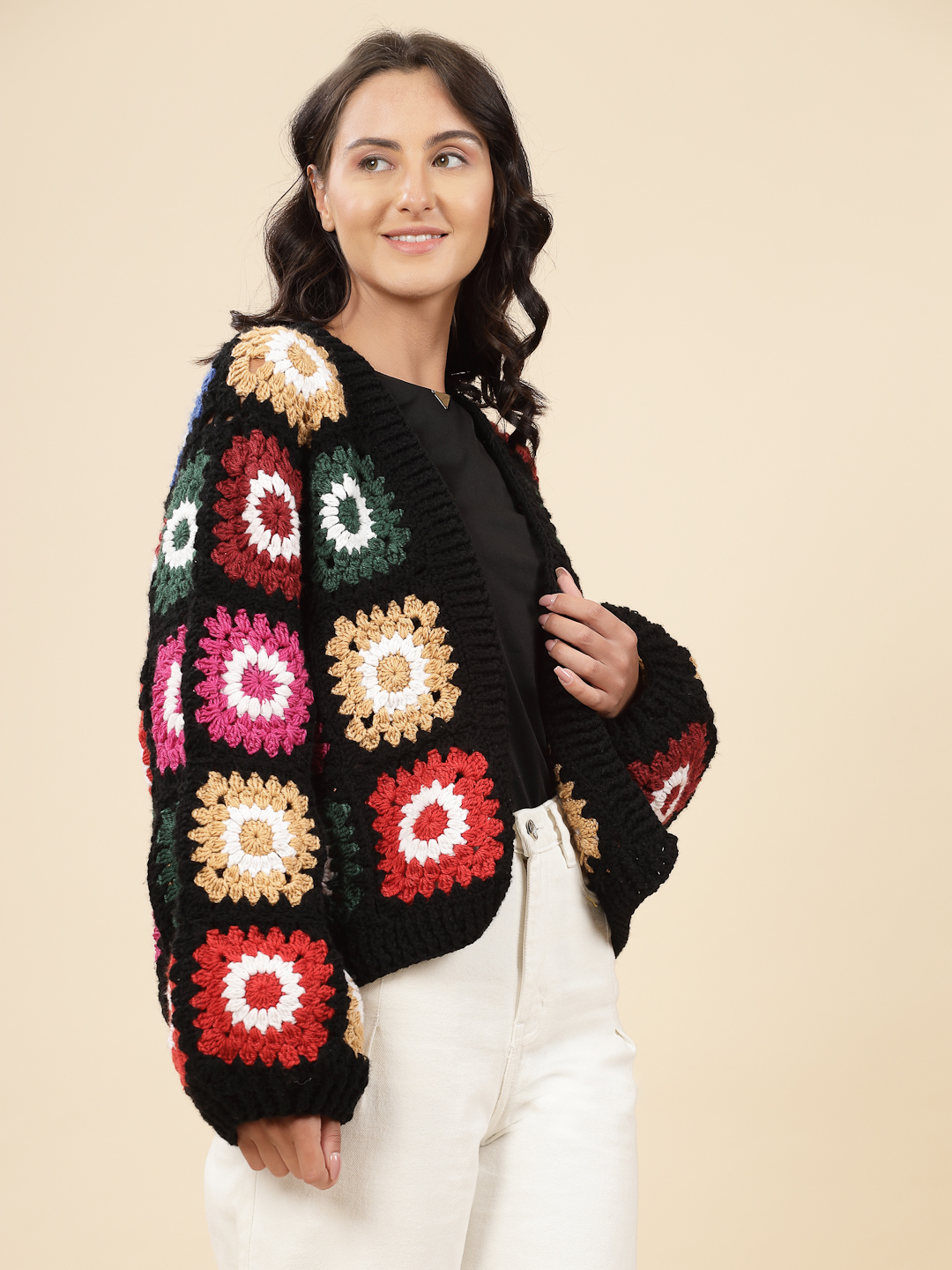 Velvery Handmade Multi Oversized V-Neck Cardigan