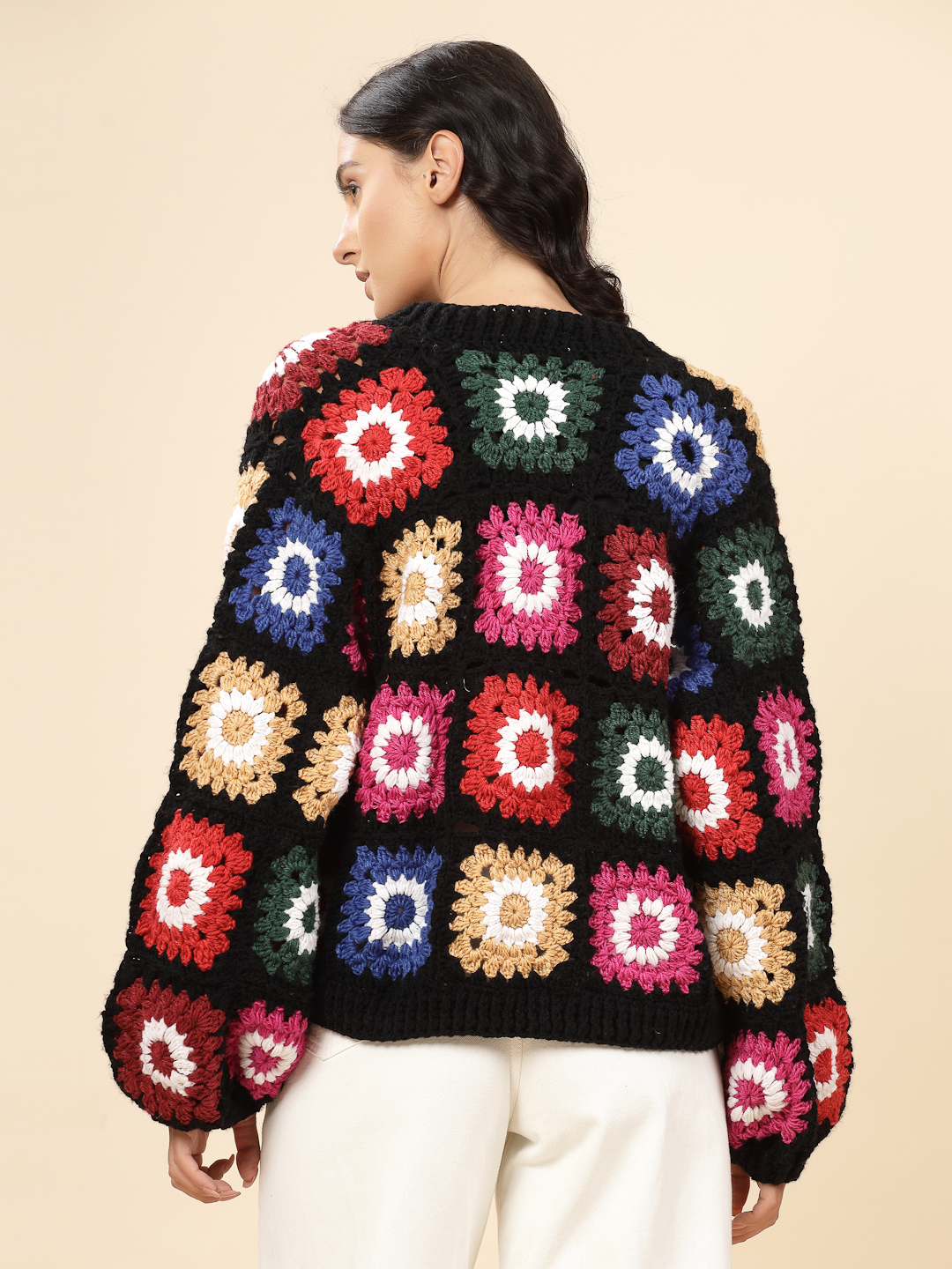 Velvery Handmade Multi Oversized V-Neck Cardigan