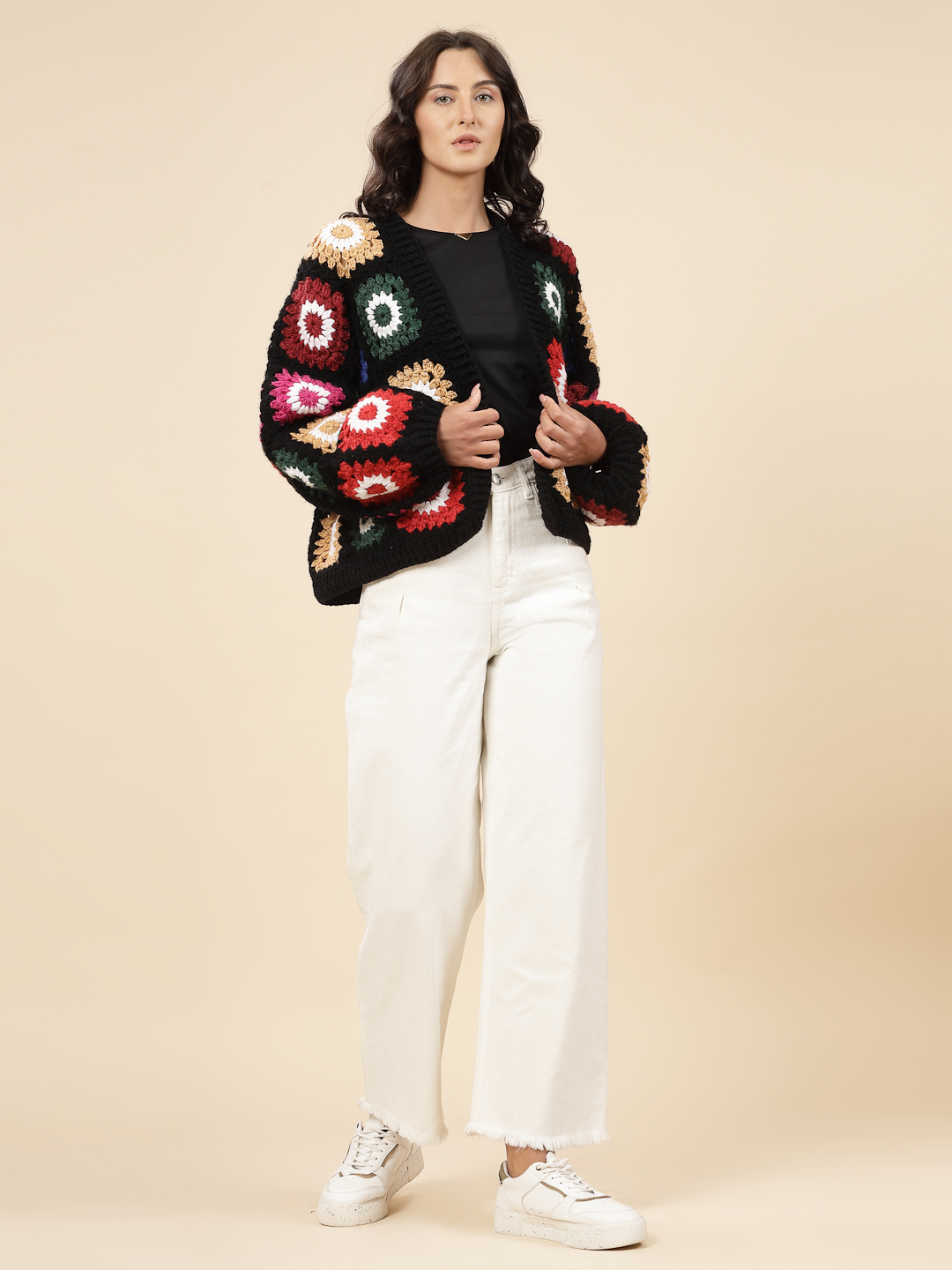 Velvery Handmade Multi Oversized V-Neck Cardigan