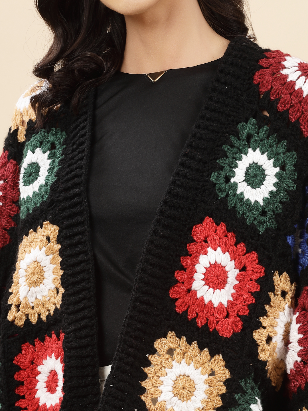 Velvery Handmade Multi Oversized V-Neck Cardigan