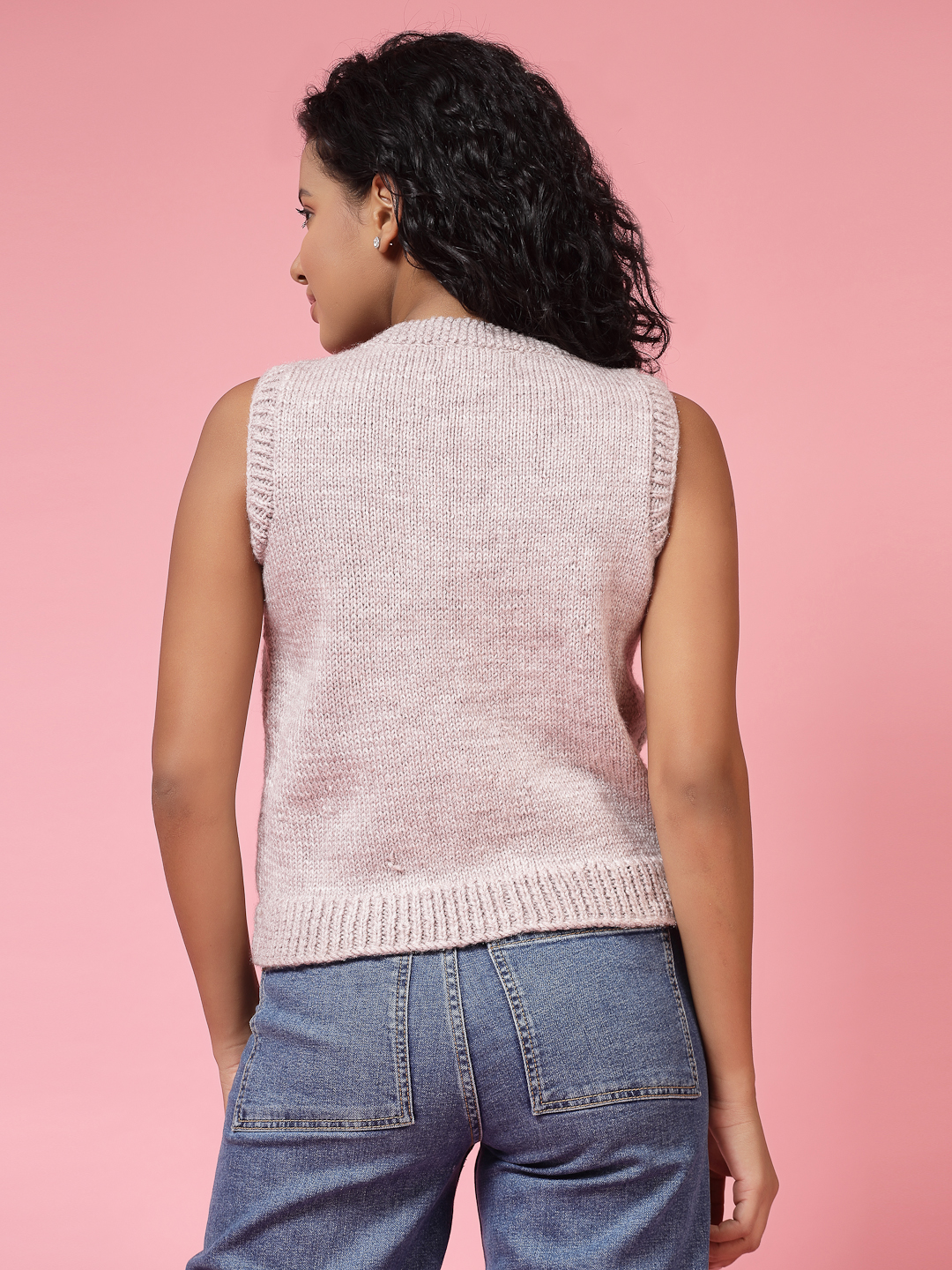 Velvery Handmade Grey Pocket Detailed V-Neck Sweater Vest