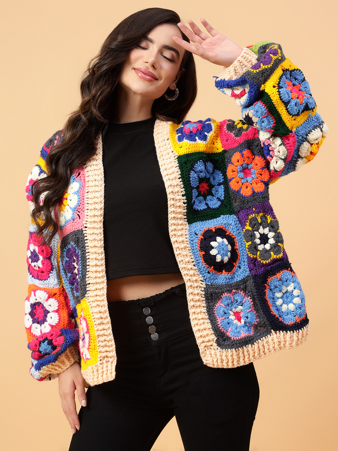 Velvery Handmade Multi Oversized V-Neck Cardigan