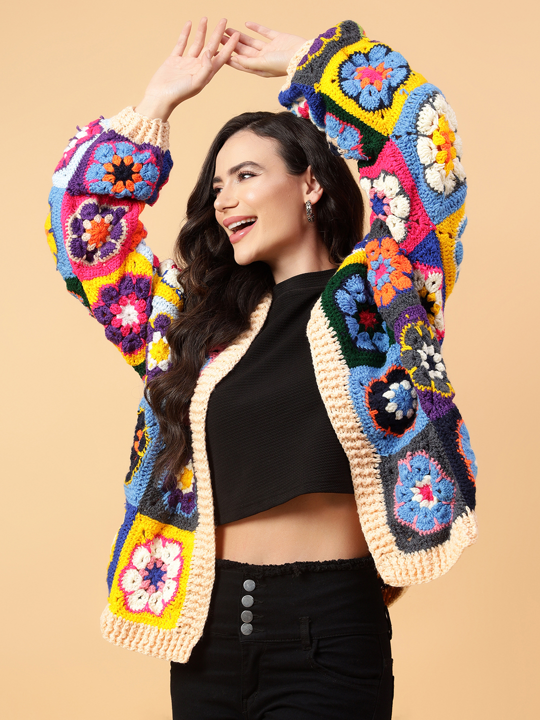 Velvery Handmade Multi Oversized V-Neck Cardigan