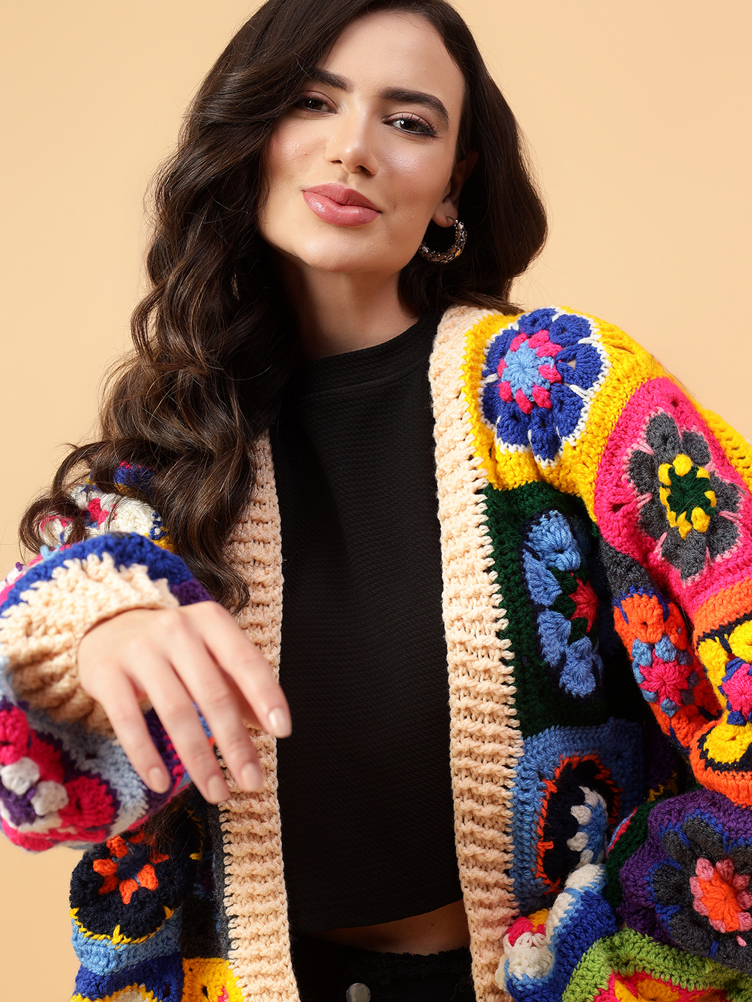 Velvery Handmade Multi Oversized V-Neck Cardigan