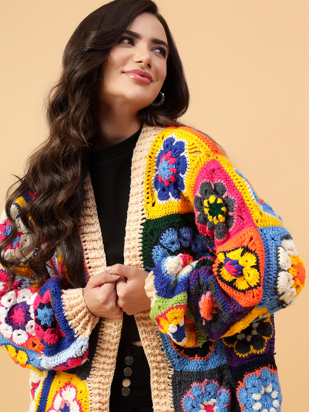 Velvery Handmade Multi Oversized V-Neck Cardigan