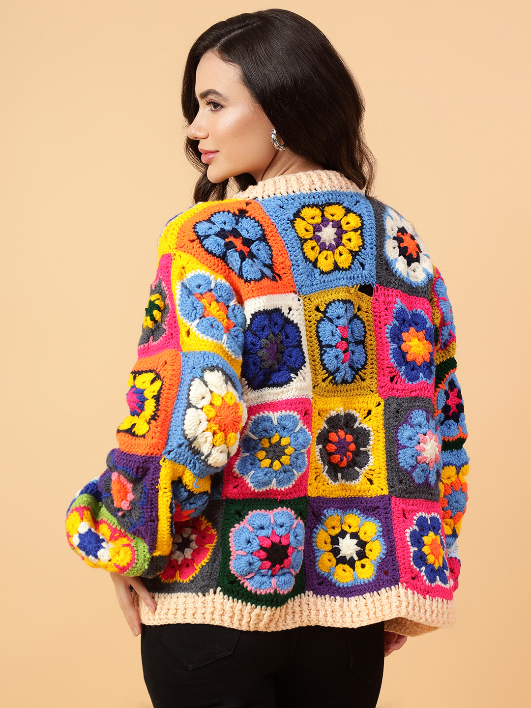 Velvery Handmade Multi Oversized V-Neck Cardigan