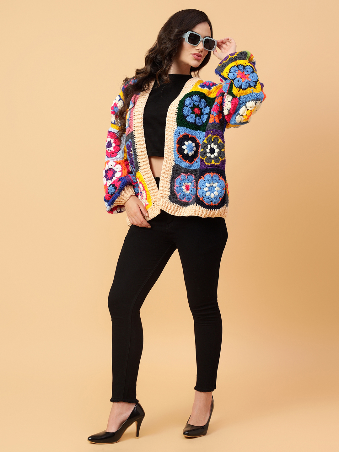 Velvery Handmade Multi Oversized V-Neck Cardigan